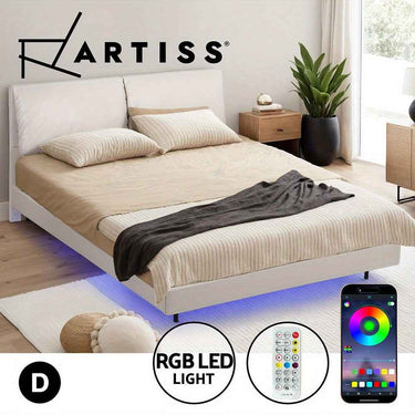 ARTISS Contemporary Double Bed Frame with RGB LED Headboard | USB Powered